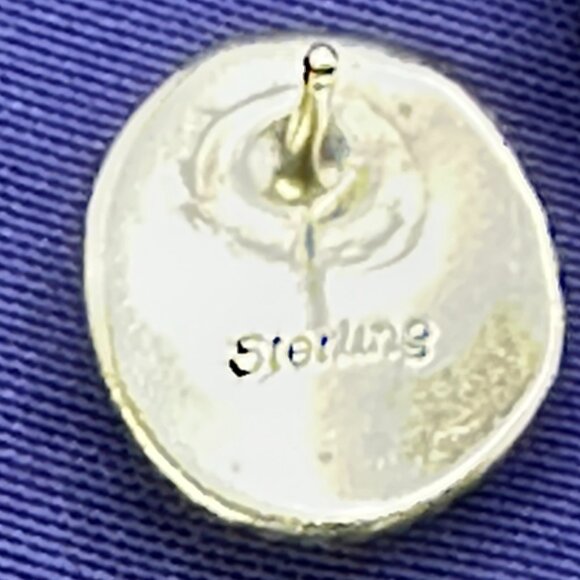 Sterling Silver & Turquoise Colored Cabochon Post Earrings - Picture 5 of 12